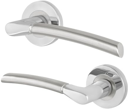 EAI Chrome Door Handle, 1 Pair of Internal Lever on Round Rose Polished Chrome and Satin Nickel Handles - Bova