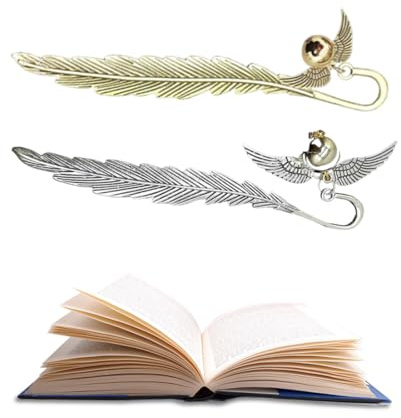 QEDBOJE 2 pièces Marque Page Plume, Marque Page Cadeau pour Enfants et Adultes, Marque-Pages, Marque Page Harry Potter (Snitch Dorée)