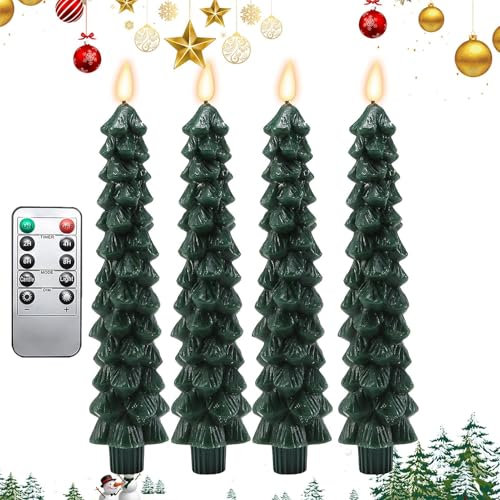 Dranng Velas navideñas sin llama,Velas cónicas sin llama para árbol de Navidad - Candelabros LED verdes Luces de velas cónicas sin llama - Velas sin llama del árbol de Navidad de 9,7 pulgadas, velas