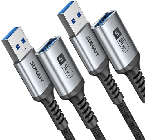 SUNGUY Cavo di prolunga USB, 2 pezzi 2m Cavo di prolunga USB 3.0 Da maschio a femmina Trasmissione ultraveloce da 5 Gbps per lettori di schede, tastiere, stampanti, scanner, fotocamere