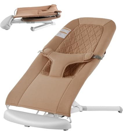 VEVOR Transat Bébé 0-9 Mois Siège Transat Pliable Nouveau-né avec 2 Angles d'Inclinaison, Harnais à 3 Points, Sac de Transport, Transat Portable Bébés, pour Intérieur, Extérieur, Maison, Couleur Camel