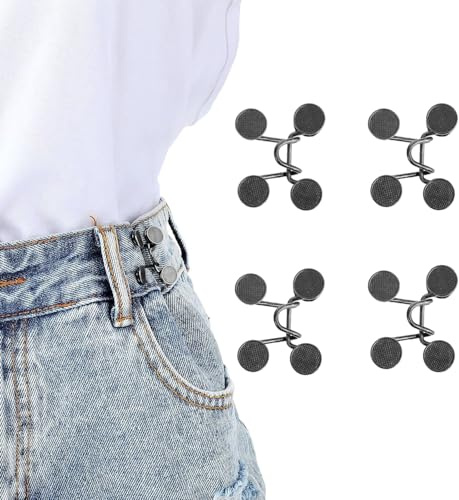 Zhenghebuy Pant Waist Tightener,4 Set Metal Jean Button Pins Kit,Buttons for Loose Jeans,Waist Cinchers,No Sewing Detachable Adjustable Waist Buckle