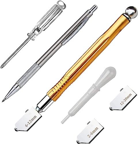 KEWAYO Glasschneider 2-20 mm, verbessertes Glasschneide-Werkzeug mit Glasschneideöl, Glasschneider im Bleistift-Stil mit Ölzufuhr und Karbidspitze für Spiegel/Fliesen/Mosaik