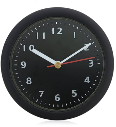 Easnea 6inch Silent Waterproof Bathroom Clock Shower Clock with Suction Cup Non-Ticking Prevent Mist Wallclock Battery Operated Garden Wall Clock for Bathroom Kitchen Patio Pool (Solid Black)
