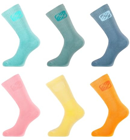 FREEGUN Chaussette Homme Sport - Lot de 6 - Chaussettes Hautes Homme, Tennis, Taille 35/38 - Jaune pâle/Bleu clair/Mauve/Vert/Orange/Rose clair