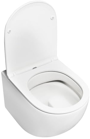 COSTWAY Inodoro de Pared Flotante, Retrete de Cerámica con Asiento de Cierre Suave, Sistema de Doble Descarga (4L/6L), Asiento de Inodoro Extraíble, sin Marco, Accesorios de Montaje Incluidos