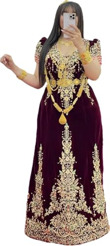 Robe Traditionnelle Algérienne Fergani, Bordeaux, Broderies Dorées, Style Soirée