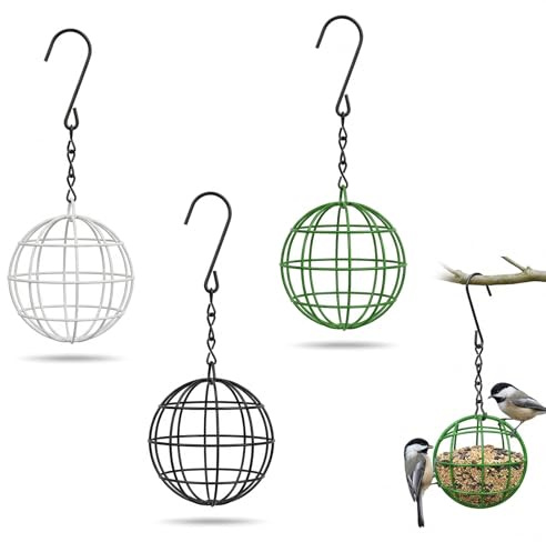 BAHME 3 Pcs comedero pajaros exterior, Bola de Grasa Alimentador de Aves, Metal Suet Bola Alimentadores, Colgando Wild Bird Seed Holder, Ardilla a Prueba de Aves Alimentadores para Patio al Aire Libre