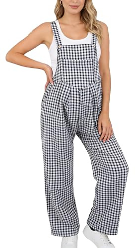SEAUR Mamma-hängselbyxor Gingham tryck overaller ärmlös vida ben sparkdräkt overall med ficka för graviditet, Svart, L
