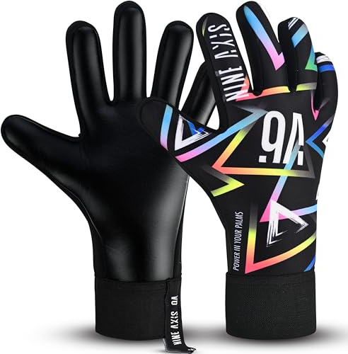 NINE AXIS Football Goalkeeper Gloves for Kids & Youth Children Soccer Goalie Gloves with Strong Grip Palms (Black, Size 4 Suitable for 6 to 9 Years Old)