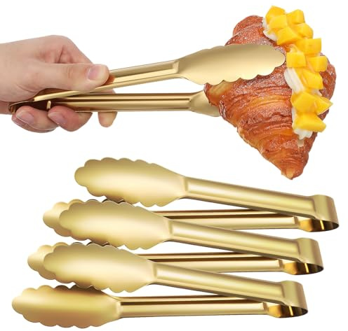Gadpiparty Pinzas de ensalada de acero inoxidable chapadas en oro de 9 pulgadas, 4 unidades, para barbacoa y buffet