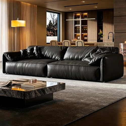 Italiensk modern minimalistisk lädersoffa, massiv träram, rymlig och mjuk soffa, modern stor storlek, lämplig för vardagsrum/kontor/lägenhet/hotell.