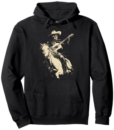 Goth Cowboy Squelette Jouant Guitare Rodéo Western Gothique Sweat à Capuche
