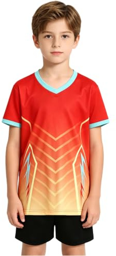 Linjinx Pojkar träning outfit sommar sportkläder tröja löpdräkt | V-ringad hals, fukttransport, nättyg, golf, tennis, fotboll, volleyboll, badminton, gym, jogging, träning, vandring, jogging