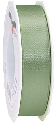 PRÄSENT C.E. PATTBERG Nastro raso colore verde antico, nastro di raso per impacchettare regali, lungh. 25 m, largh. 25 mm, nastro per pacchi regalo, per decorare e bricolage, per varie occasioni
