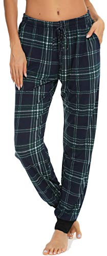 Vlazom Pantalon Pijama Mujer Largos a Cuadros,Pantalon Mujer Casual para Dormir Casa,XL,B-Verde