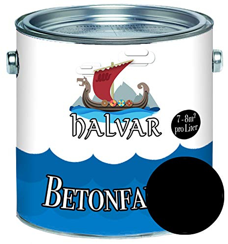 Halvar Betonfarbe/Bodenbeschichtung SEIDENMATT Weiß/Grau/Schwarz RAL 9001-9018 Fassadenfarbe (1 L, RAL 9005 Schwarz)