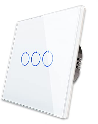 CNBINGO Interruttore touch da incasso – Interruttore a parete triplo in bianco – Superficie aptica – Interruttore touch con pannello in vetro e LED di stato – 500 W/scomparto