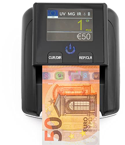 Zenacasa Geldscheinprüfer – Geldprüfgerät mit UV/MG/IR – Für Euro, Dollar, Pfund – Tragbar mit Akku