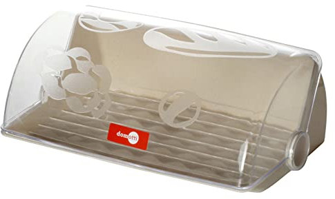 Domotti Brotkasten Avangarda 33,5 x 25 x 14 cm beige transparent Kunststoff Brotkorb mit Rolldeckel Brotbehälter Brotaufbewahrung Rollbrotkasten Klappkasten Brotbox Brotdose