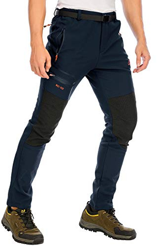 DAFENP Pantalones Trekking Hombre Impermeables Pantalones de Trabajo Termicos Montaña Senderismo Esqui Snowboard Invierno Polar Forrado Aire Libre MSKZ1662M-DarkBlue3-M
