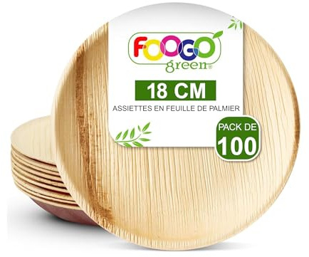 FOOGO Green 100pcs Disposable Palm Leaf Plates, 7(18cm) Small Round for Desserts, Eco Friendly Biodegradable Compostable Like Wooden, Bamboo, Paper Plates for Hot Food, Picnic Wedding Parties