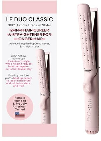 L'ANGE HAIR Le Duo Grande 360° Airflow 2 in 1 Straightener and Curler | 1 Inch Curling Wand & Titanium Flat Iron with 5.3 Plates | Hair Straightener & Curler for Long Hair (Blush)