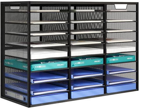 Senhoglb 27-Compartment File Organizer with Adjustable Shelves, Large Capacity Mail Organizer for Desk, Office, School, Home - Black