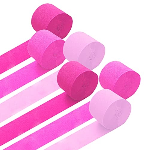 Ainmto 6 Rouleaux de Serpentins en Papier Crépon Rose(Chaque Rouleau 25 m x 4,5 cm), Décorations Parfaites pour Fête d'anniversaire,Mariage