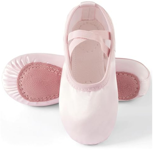 TRIPLE DEER Ballet Shoes for Girls, Plush Satin Dance Practice Slippers Split Soft Leather Flat Sole Yoga Gymnastics Shoes (Toddler/Little/Big Kid) Pink