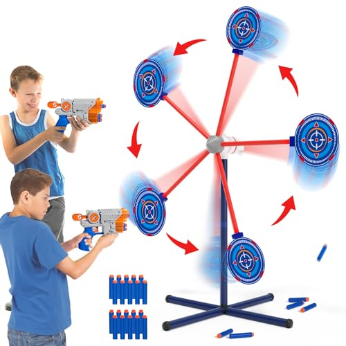 Kinderspielzeug Schießspiel ab 4-10 Jahren, Automatisch Rotierende Zielscheibe Schießspielzeug Set mit 2 Spielzeugpistolen & 20 Schaumstoff Blaster Geschenk für Junge Mädchen Outdoor Indoor
