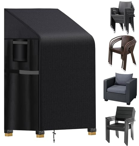 Housse Chaise de Jardin Empilable , 420D Oxford Imperméable Bache de Protection Chaise de Jardin, Jusqu'à 6 Chaises,Anti-UV/Pluie,Housse de Fauteuil Exterieur Empilables Balcon 120/80 * 65 * 65(cm)