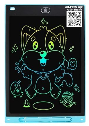 MAXMALA ® ️ Tablette Ardoise Écriture LCD LED Magnetique Numérique Électronique Magique Jeux éducatifs Cadeau d'anniversaire Enfants et Filles Âge 2 3 4 5 6 7 8 ans + QR + 100 dessins (bleu, 12