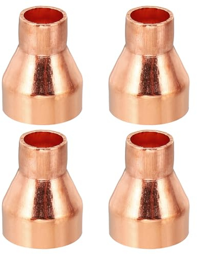 PATIKIL 3/4 to 3/8 ID Copper Reducer, 4pcs 99.9% Pure Copper Reducing Coupling Pressure Fitting Pipe Tube Connector Adapter with Sweat Solder Connection for HVAC Refrigeration System