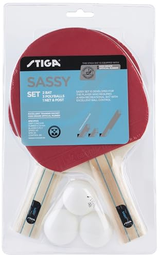 Set de ping-pong Sassy composé de 2 raquettes + 3 balles + filet et tendeur tennis table Stiga cd.2C4-544