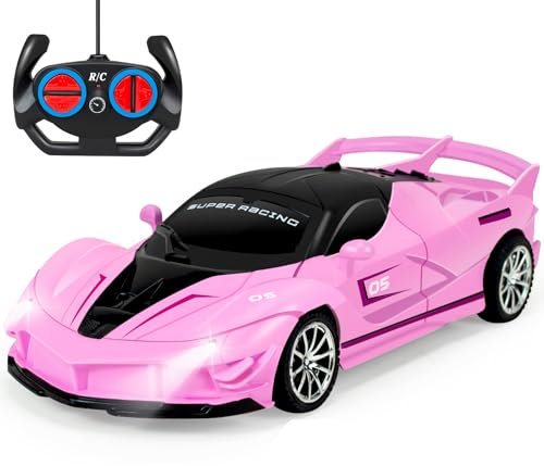 Ynanimery Remote Control Car for Kids, Pink RC for Girls, Vehicle Toy with Lights & Controller, Racing Toy for 3-12 Year Olds, Girls Gift