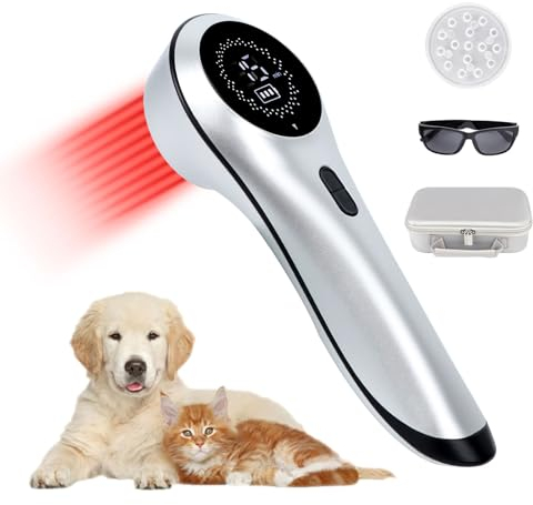 Cold Laser Therapie Gerät mit Magnetabdeckung, Rotlichttherapie für Gelenk und Muskelschmerzlinderung mit 808nm & 650nm, Handheld Nähe der Infrarot Lichttherapie für Haustier Hunde Katzen, Silber