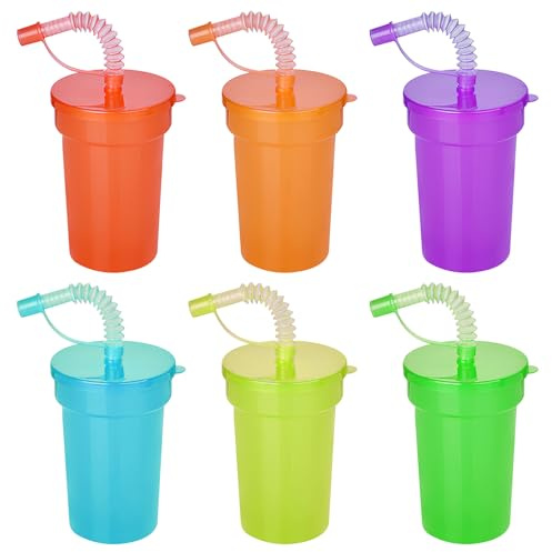 HENGBIRD 6 stycken drickkoppar med lock och sugrör, 6 färger drickkoppar barn, plastmuggar med lock och sugrör, återanvändbara sugrörsmugg för barn och vuxna (380 ml)