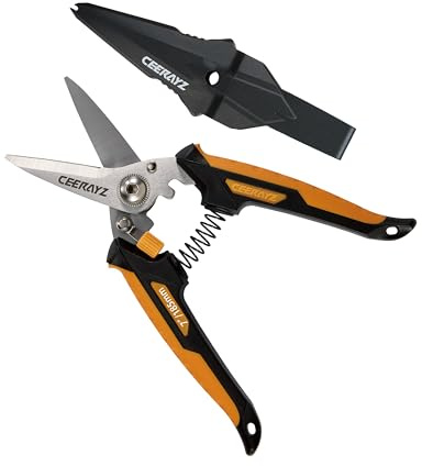 CEERAYZ 7 Cisaille Multi Usage, Ciseaux industriels robustes, Cisaille de jardin pour projets DIY, bureau, lignes de production et jardinage, avec étui protecteur (Noir Orange)
