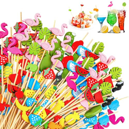 CIYIN 100 Palitos Cocktail, Palillos Cocteles, 12cm Brochetas de Frutas con Estampado Tropical, Palitos Cocktail, Cocktail Picks para Fruta Aperitivos Fiestas Bebidas Decoración