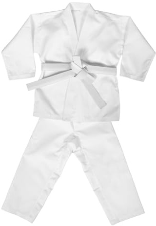 CATIEBYE 1Set Professional Thickened Karate Uniform with Belt for Adults and Boy Girl Martial Arts Training Suit for Karate and Taekwondo Practice Breathable White Fabric for Competition and Daily Use