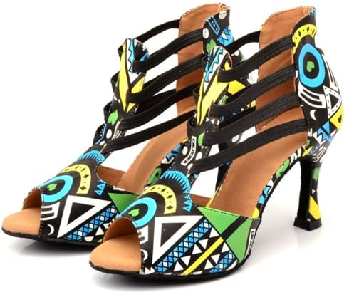 Hixingo Chaussures de Danse Latine Femme 8CM, Bout Ouver Chaussures de Danse de Salon Femme pour Salsa Bachata, Jazz, Latin, Standard, Rumba, Cha Cha (X073 Vert,38)