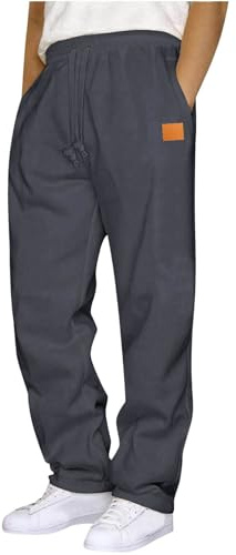 Mens Jogging Bottoms Straight Leg Fleece Lined Joggers Sweatpants Elasticated Waist Trousers Solid Color Tracksuit Bottoms Sweat Track Pants Activewear Sports Running Gym Trousers with Pockets