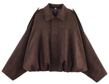Generico Giacca Moto Donna Giacca Scamosciata Donna Primavera Inverno Caldo Maniche Lunghe Jacket Softshell in Finta Pelle Scamosciata con Risvolto Colletto Giacche (Caffè, XS)
