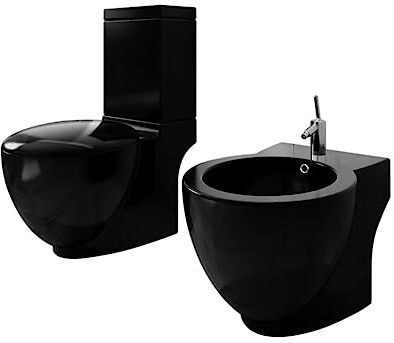 Générique Ensemble de Toilette et Bidet sur Pied Noir Céramique Quincaillerie Plomberie Équipements sanitaires Toilettes & bidets (Poids 65.8KG)