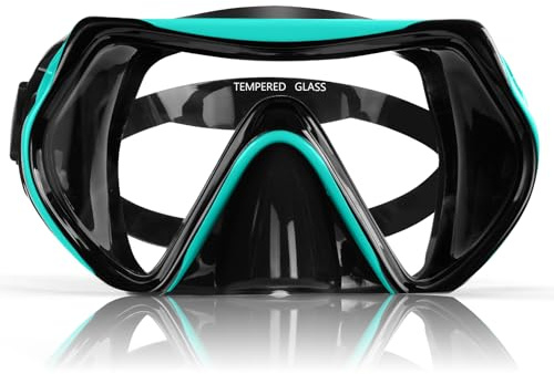 AOOSA Snorkelmask, Herr Dam Dykmask i Härdat Glas, Im- och Läckagesäkra Flytande Glasögon, 180° Panoramautsikt Dykmask med Nässkydd för Snorkling, Fridykning, Simning, Unisex