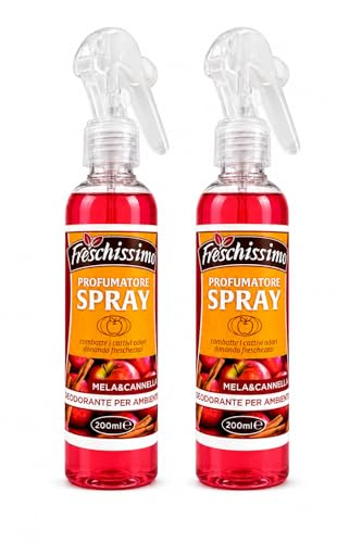 Profumatore Spray per Ambienti Mela e Cannella, Deodorante Casa Elimina Odori, Spray Ambiente Profumato per Cucina Bagno Camera Ufficio - 2 Unita da 200 ml