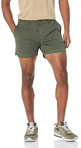 Amazon Essentials Men's Slim-Fit 5 (13cm) Flat-Front Comfort Stretch Chino Short Shorts, Green (Deep Depth/Olive), 34W