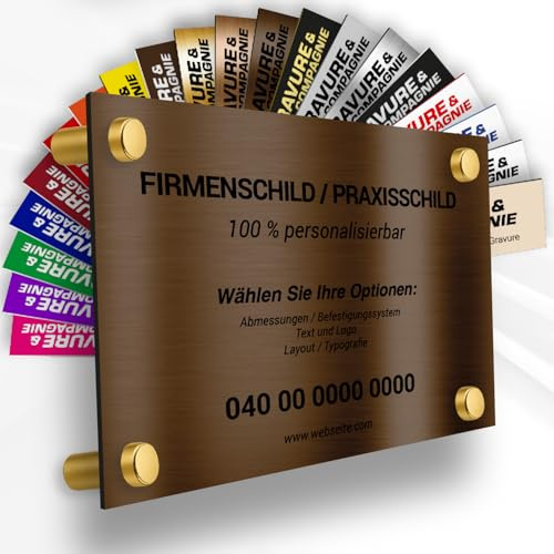 Individuelle PVC Praxisschild/Firmenschild – Gravierte Tafel für Arzt, Pflegekraft, Anwalt oder Unternehmen – Personalisierbar in Größe, Farbe, Text und Logo (Bronze Metallic)