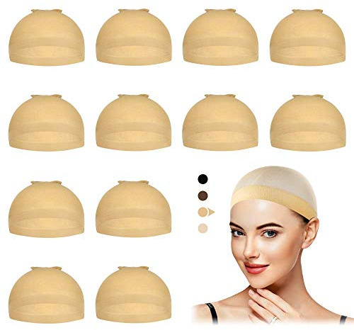 Dreamlover Hair Net for Wigs, Beige Wig Cap, Blonde Stocking Cap, 12 Pieces